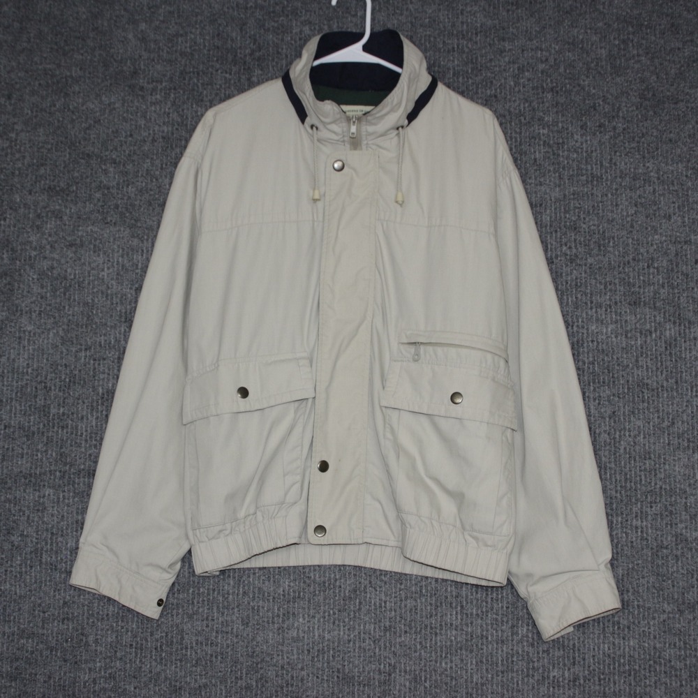 GH Bass Co Mens M Casual Lightweight Jacket Beige Zip Up Pockets Work Fishing